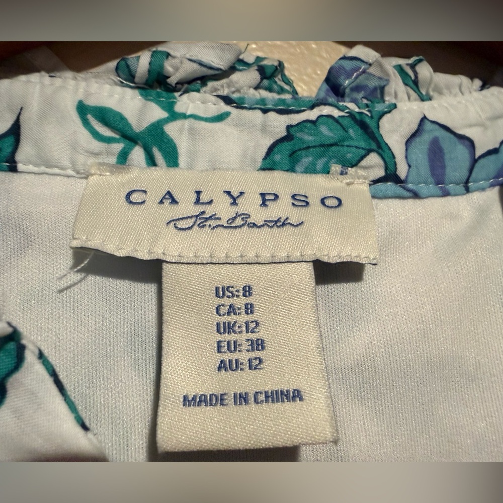 Calypso St. Barth floral print mini button down shirt dress flutter sleeve - Picture 10 of 13